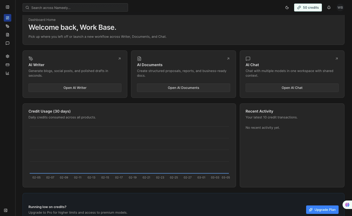 Nameely dashboard screenshot