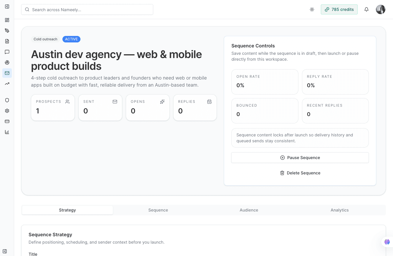 Nameely dashboard screenshot