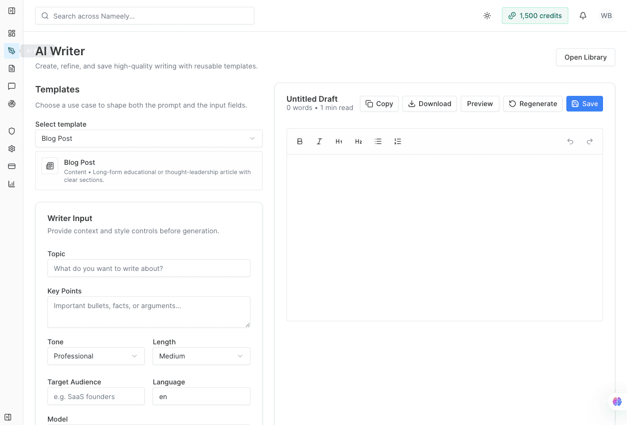 Writer dashboard screenshot